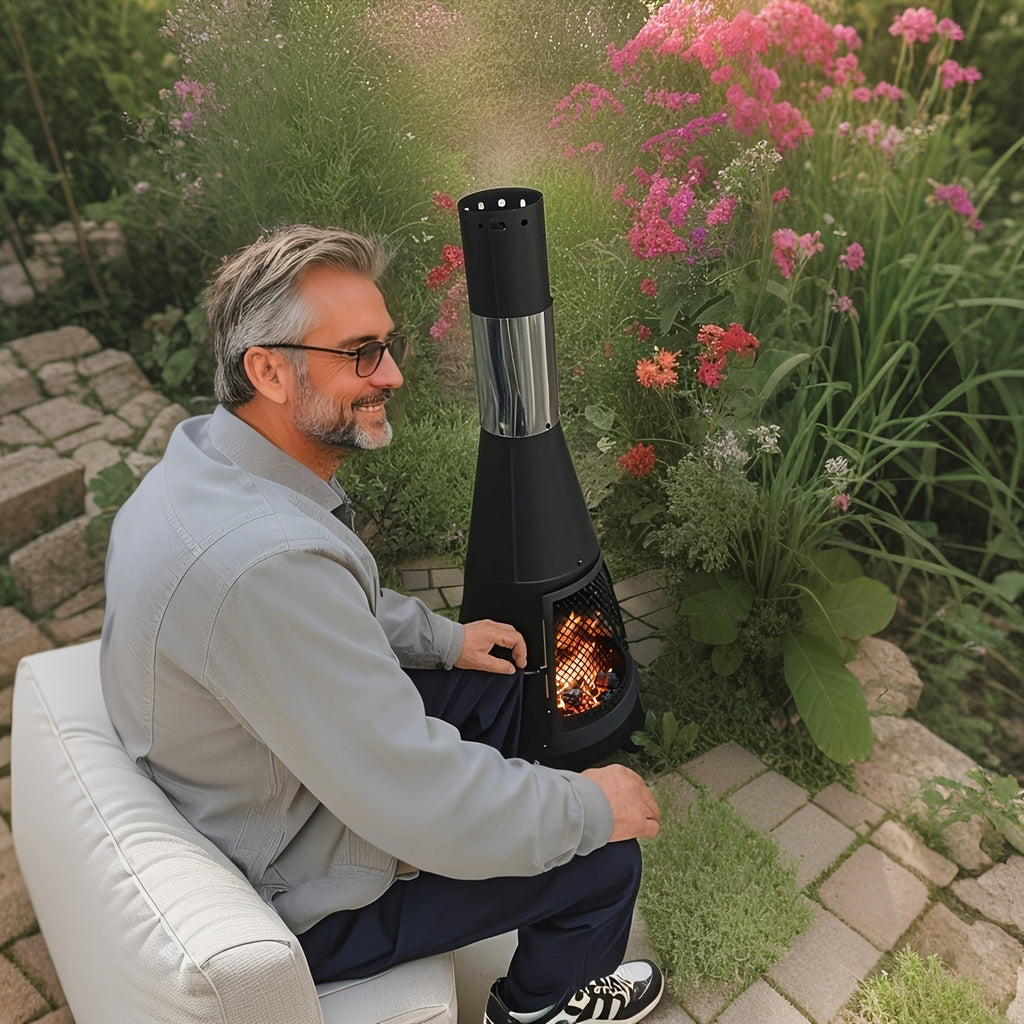 Outdoor Fire Pit Heater with Chimney Design 45-Inch Sitting Height Wood Burning Patio Stove with Mat — image 2
