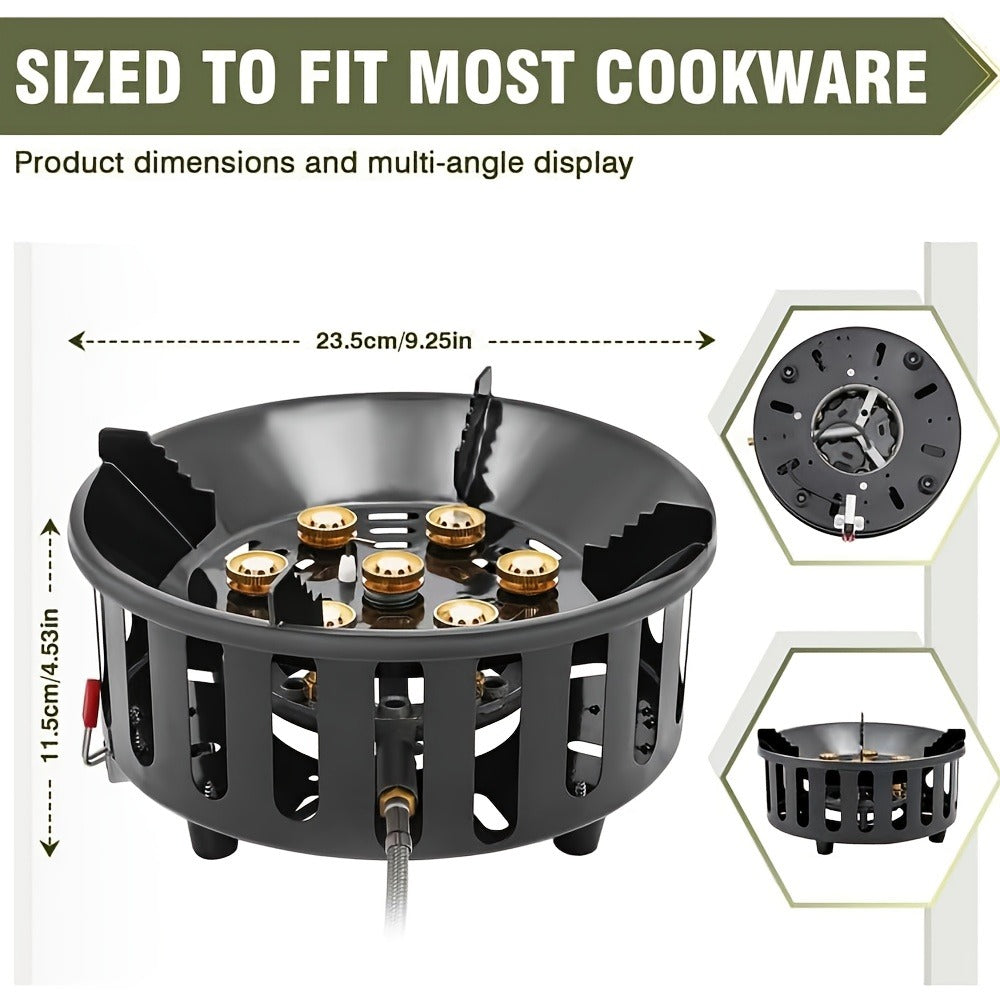 Windproof Camp Stove 21000W Collapsible, Seven Star Camping Gas Stove with Piezo Igniter & Fuel Canister Adapter — image 2