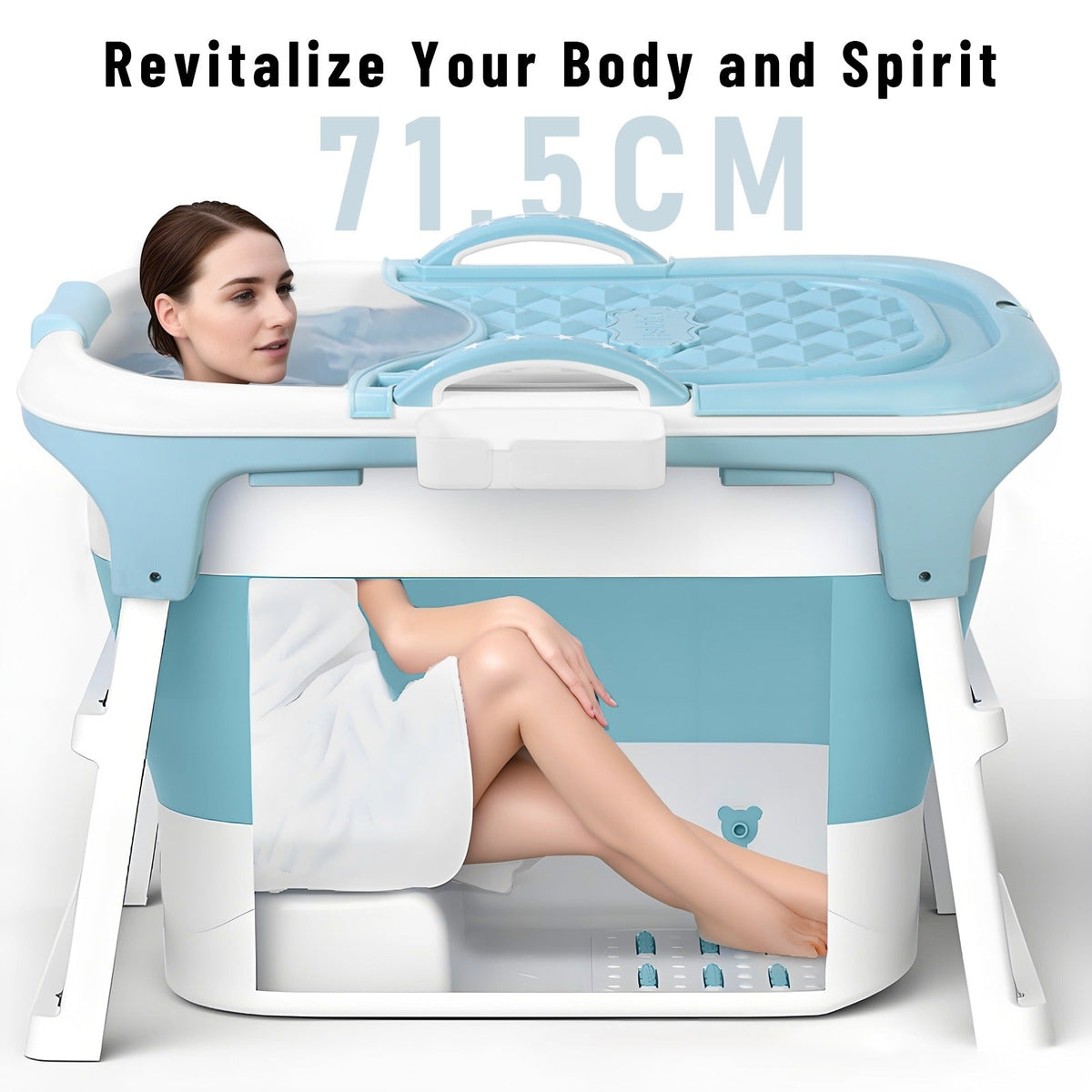 Portable Bathtub for Adults with Insulation Cover & Drainage Pipe, Foldable Hot Tub for Indoor Outdoor Sauna — image 3