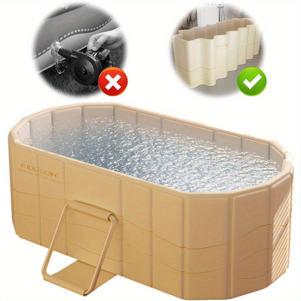 Foldable Portable Hot Tub & Ice Bath Soaking Tub, Large Freestanding Bathtub, Dual Drainage, Home & Outdoor Cold Plunge Tub —