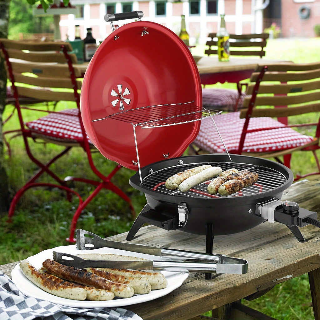 Electric BBQ Grill 1600W Indoor Outdoor Tabletop Grill with Lid Stainless Steel Heating Tube Chrome Grate Cool-Touch Handle —