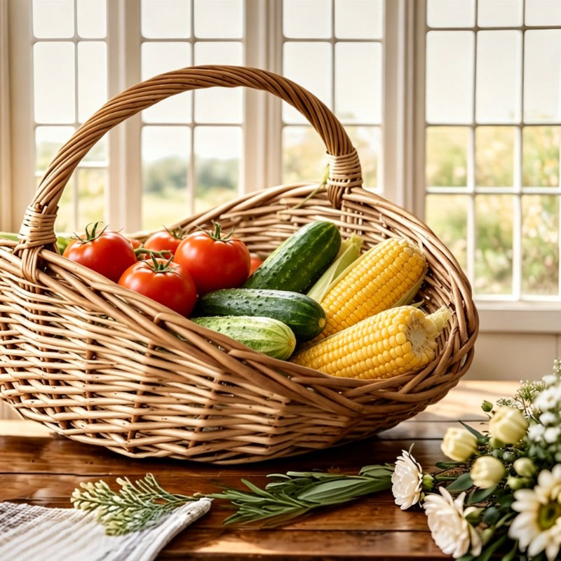 Natural Wicker Storage Basket with Thick-Wall Oval Design for Flowers, Produce and Farmhouse Display — image 2