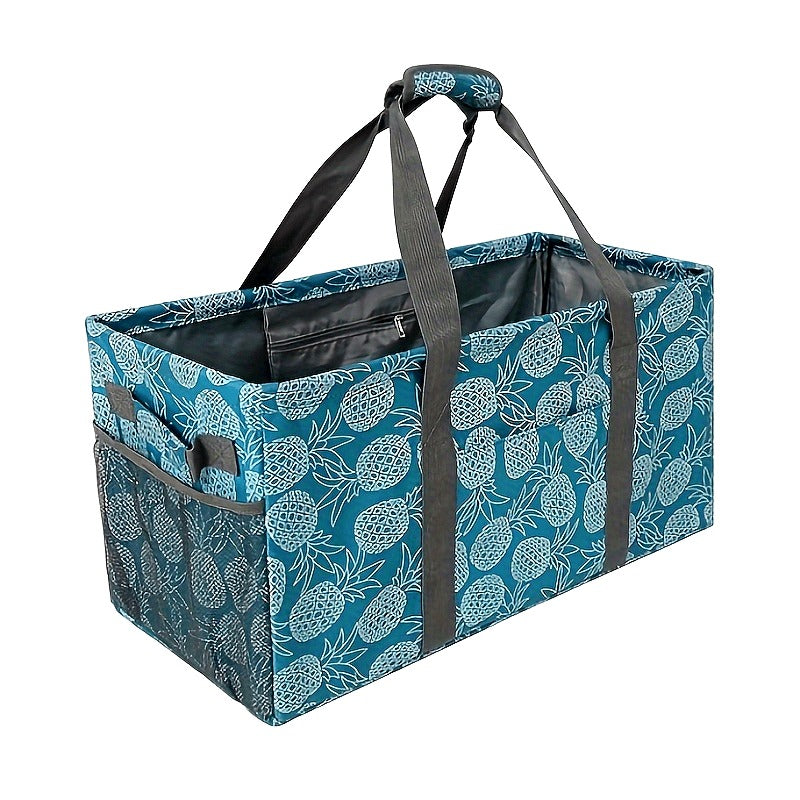 Oversized Canvas Tote Bag with Foldable Body, Multiple Pockets and Black or Pineapple Print — image 3