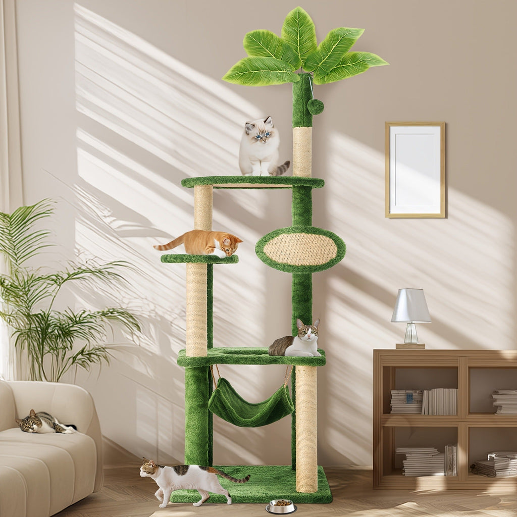 55-Inch Plant-Style Cat Tree with Platforms, Round Pass-Through Perch, Hammock and Four Colors — image 8