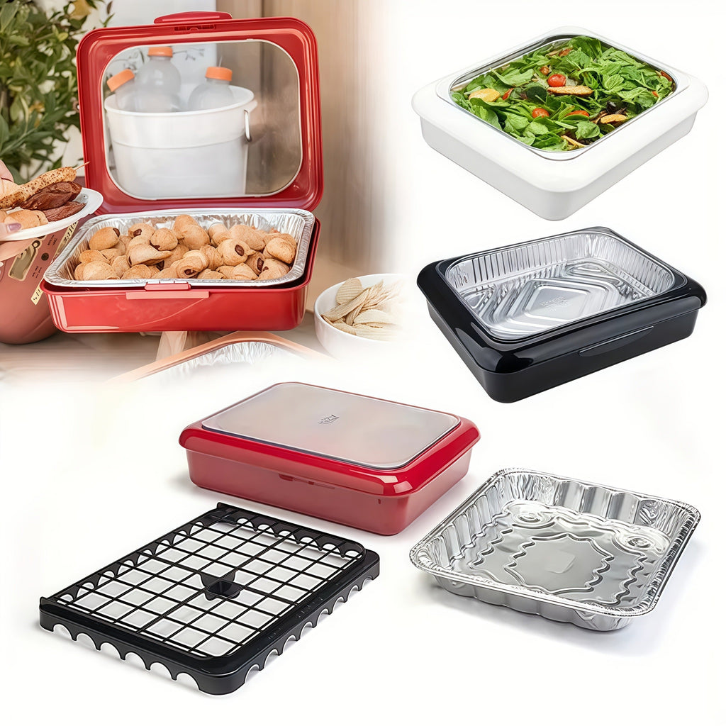 Foil Pan Carrier with Lid 2 in 1 Stackable Food Storage Set BPA Free Dishwasher Safe Portable Casserole Holder for Potluck BB