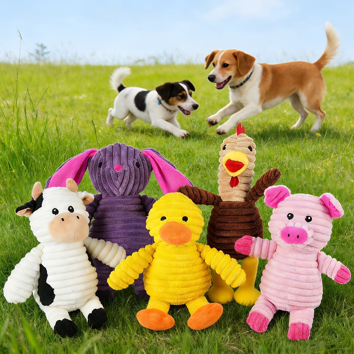 Dog Toys Five-Piece Squeaky Plush Animal Set with Pig, Frog, Elephant, Chicken and Fox Designs — image 10