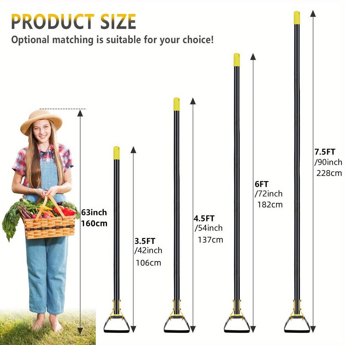 Adjustable Stirrup Hoe Garden Tool with Loop Head, Sectional Handle and 4.5-, 6- or 7.5-Foot Lengths — image 6