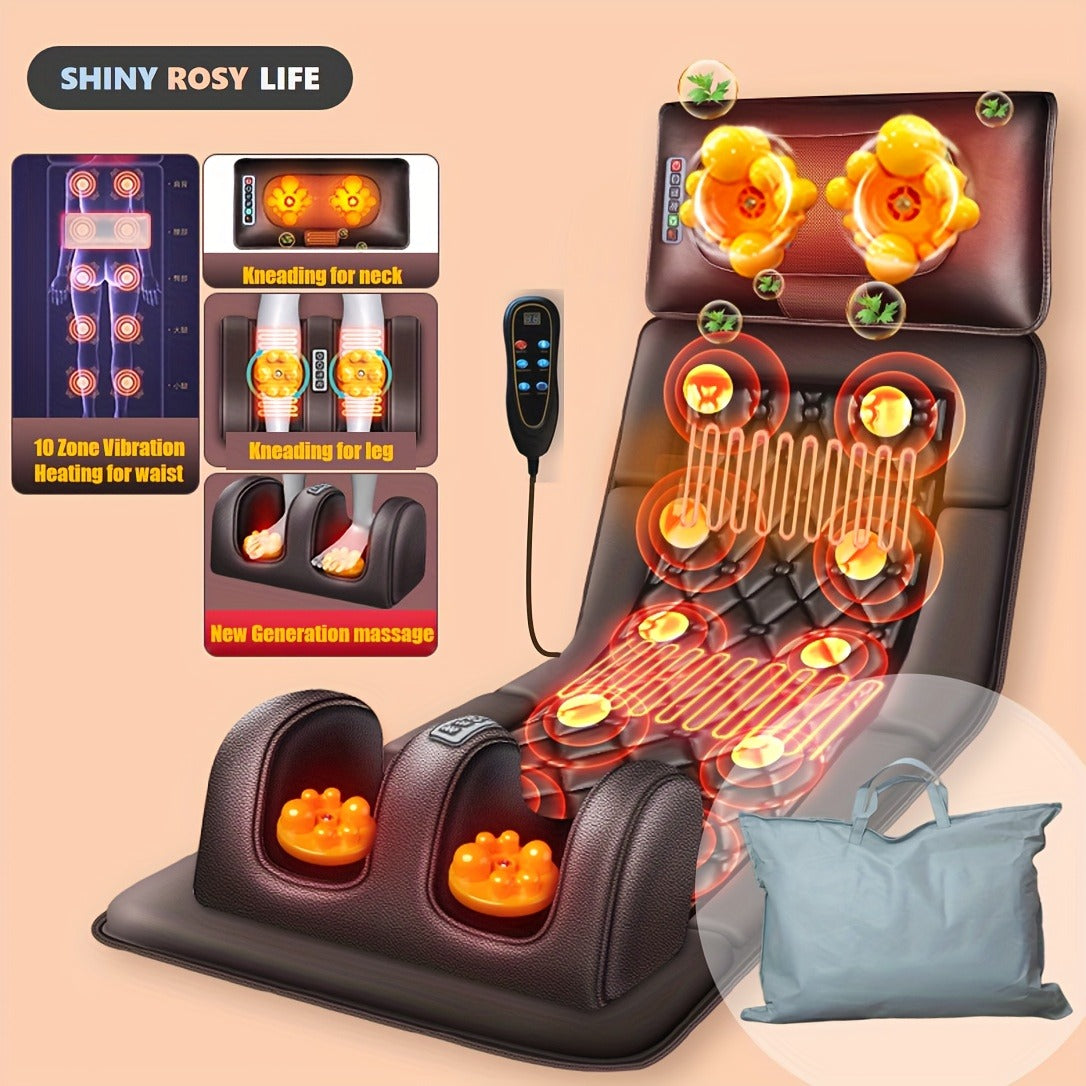 EMS Leg Massager Full Body Massage Pad 10-Zone Wave Vibration Kneading Pillow with Foot Calf Massager Hot Compress & Storage 