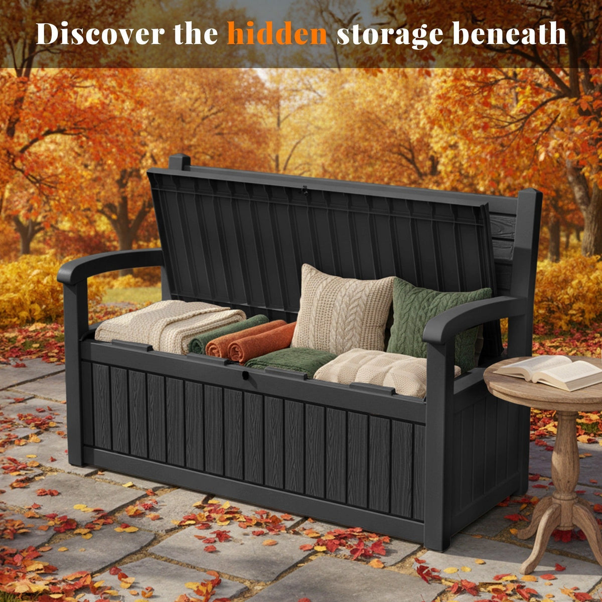 80-Gallon Outdoor Deck Storage Bench with Backrest, Armrests and Hidden Under-Seat Compartment in Two Colors — image 3