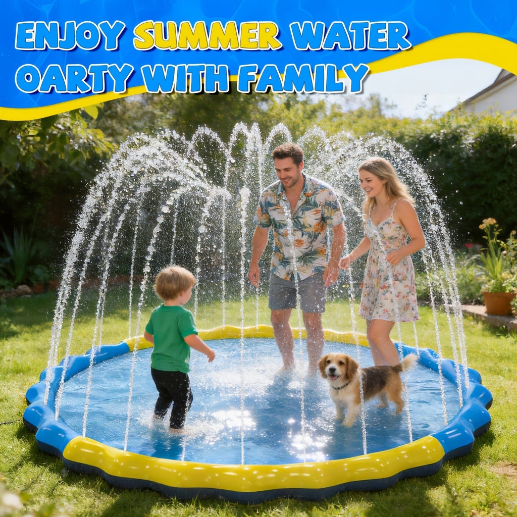 Splash Pad Sprinkler for Kids, Extra Large Inflatable Wading Pool Outdoor Water Play Mat Toy for Toddlers & Children Ages 3+ 