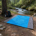 210 x 200cm Picnic Mat with Blue Center Panel, Grey Border, Drawstring Carry Pouch and Ground Stakes — image 1