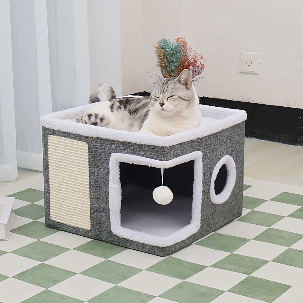 Foldable Gray Cat Condo with Top Platform, Scratch Panel, Openings and Four Cube-Style Options — image 10
