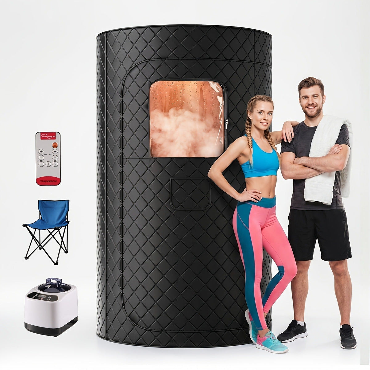 Home Steam Sauna Tent 1200W Personal Spa Box with 10-Min Fast Heating, 9 Heat Levels, 101oz Steamer — image 2