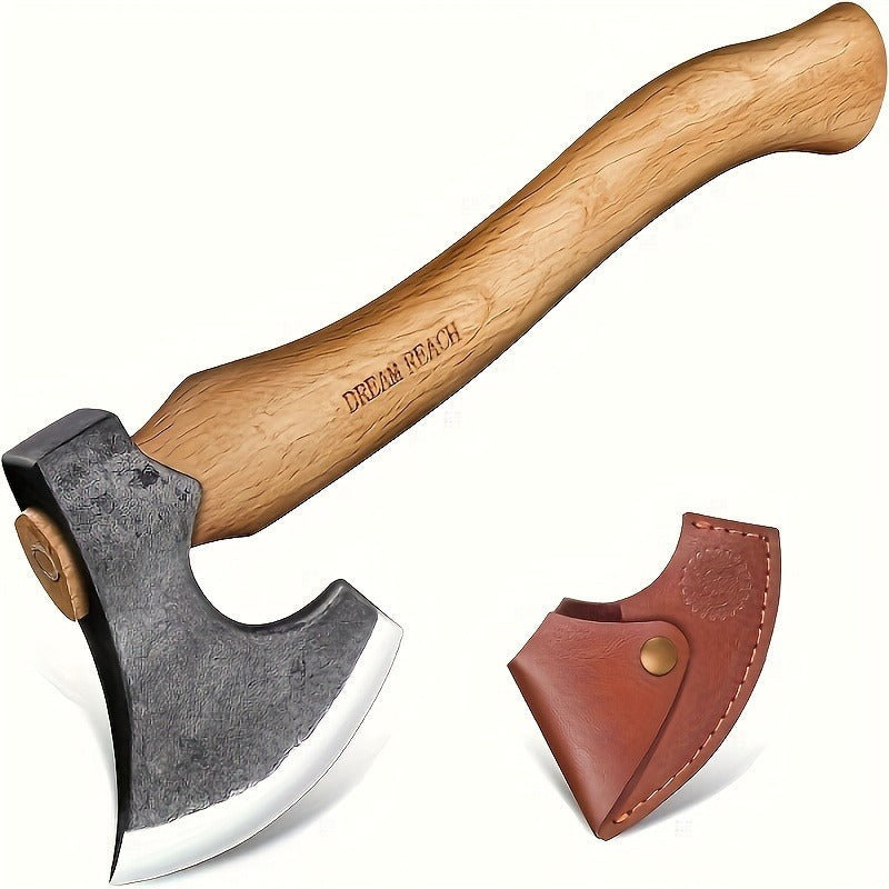 Hatchet Camping Axe 14 Inch Hand Forged High Carbon Steel Bushcraft Splitting Axe with Sheath - Wood for Garden, Patio and Ya