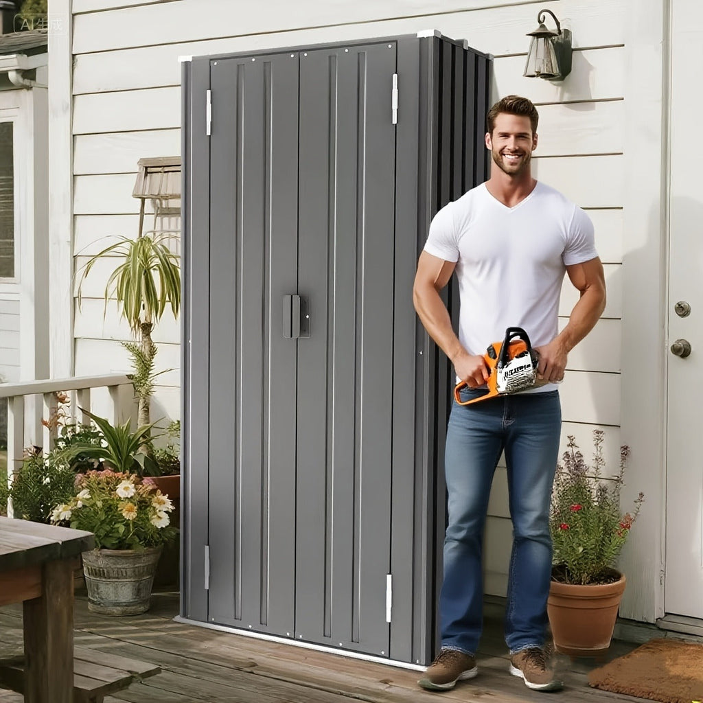 Tall Metal-Look Outdoor Storage Cabinet with Double Doors, 22 or 28 Cu Ft Checkout Capacity Options — image 2