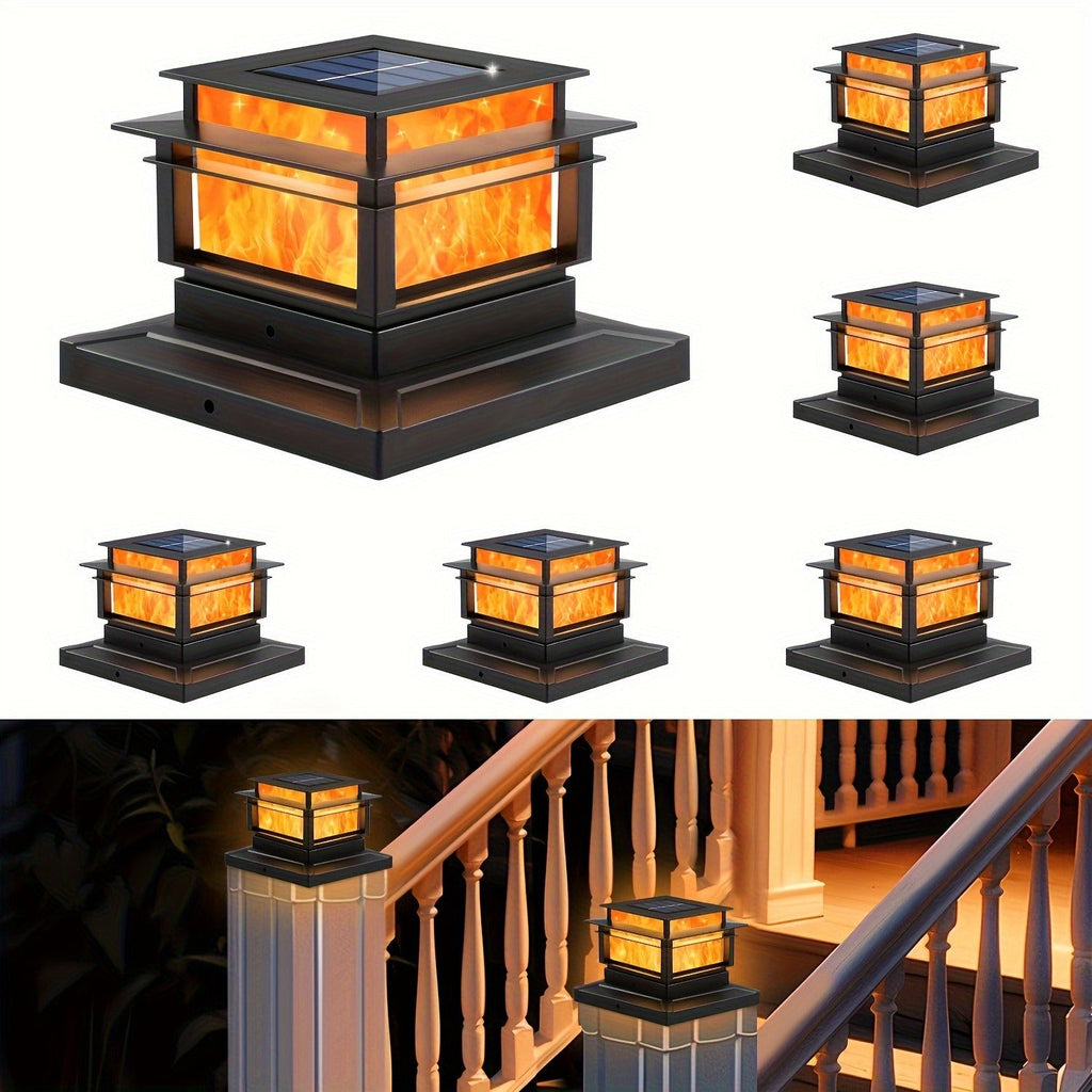Six-Pack Solar Fence Post Cap Light Set for 4 x 4, 5 x 5 or 6 x 6 Posts with Amber Illumination — image 2
