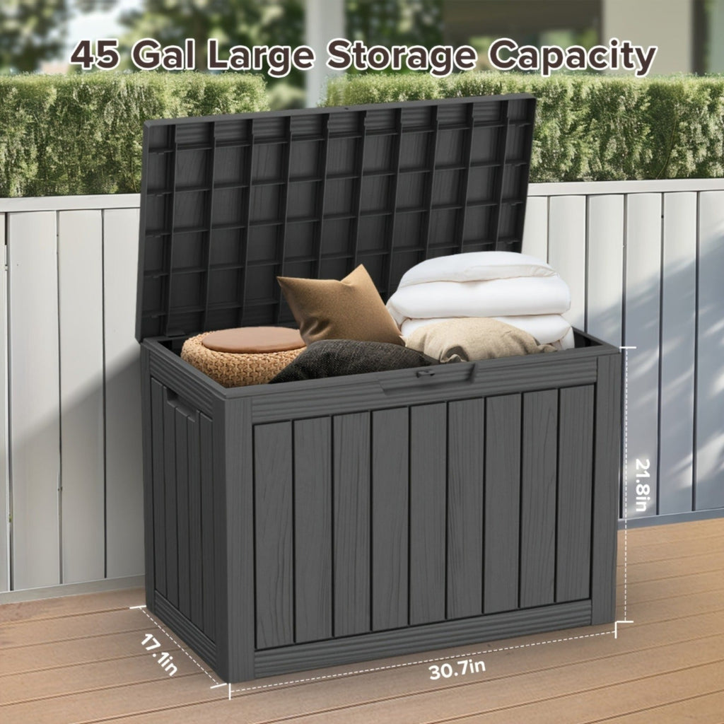 Outdoor Resin-Style Deck Box in 35- or 45-Gallon Sizes with Lockable Lid, Side Handles and Two Colors — image 2
