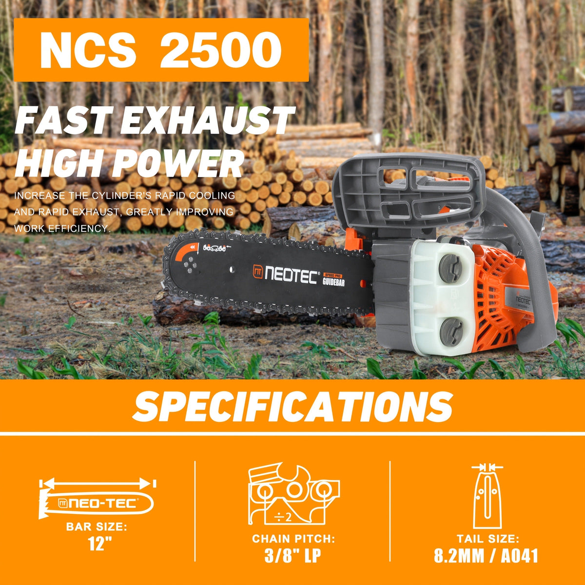 25.4CC 12-Inch Top-Handle Gas Chainsaw with Two-Stroke Engine and Pictured Accessory Group — image 2