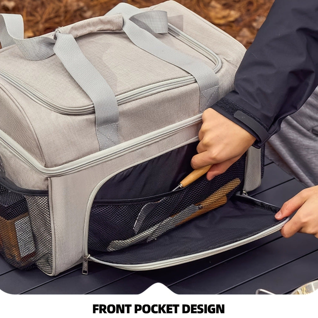 Insulated Picnic Basket Foldable Wicker with Cooler Box – Large Capacity Thermal Lunch Carrier Bag for Outdoor Camping, Beach