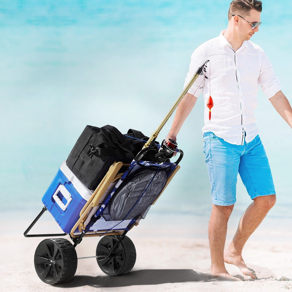 Folding Beach Cart with Balloon Wheels, Sand Dolly for Camping Fishing Picnic Garden, for Garden, Patio and Yard Use — image 