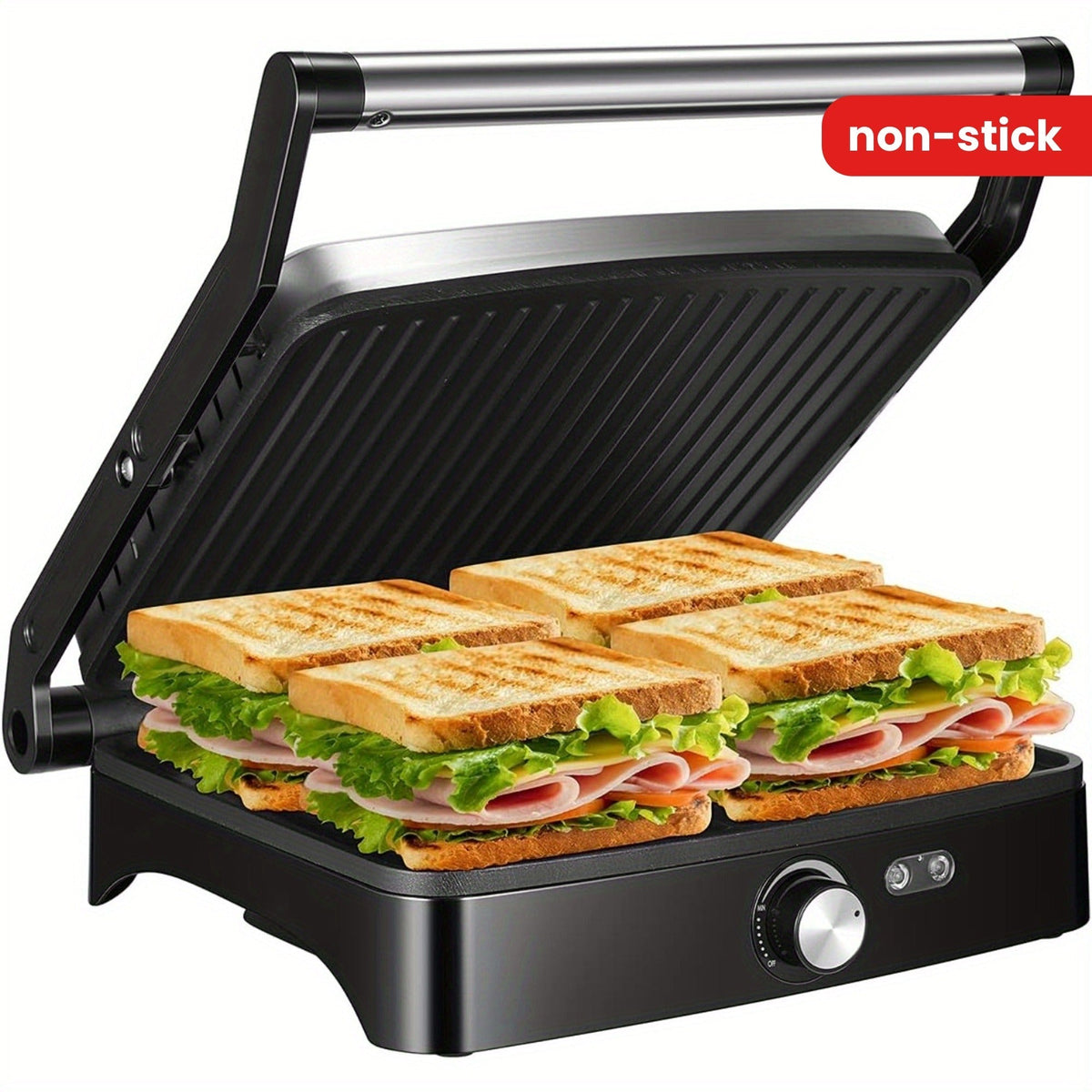 Panini Press Grill Indoor Sandwich Maker 4 Slice, Non-Stick 1200W Electric Grill with Temperature Control — image 2