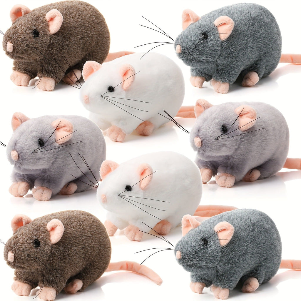 Cat Toy 8-Pack of 7-Inch Plush Mice in White, Gray and Brown with Long Tails and Rounded Bodies — image 4