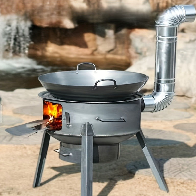 Round Wood-Burning Camp Stove Set with Chimney Pipe, Tripod Legs and 13.78- or 16.93-Inch Diameter Options — image 3