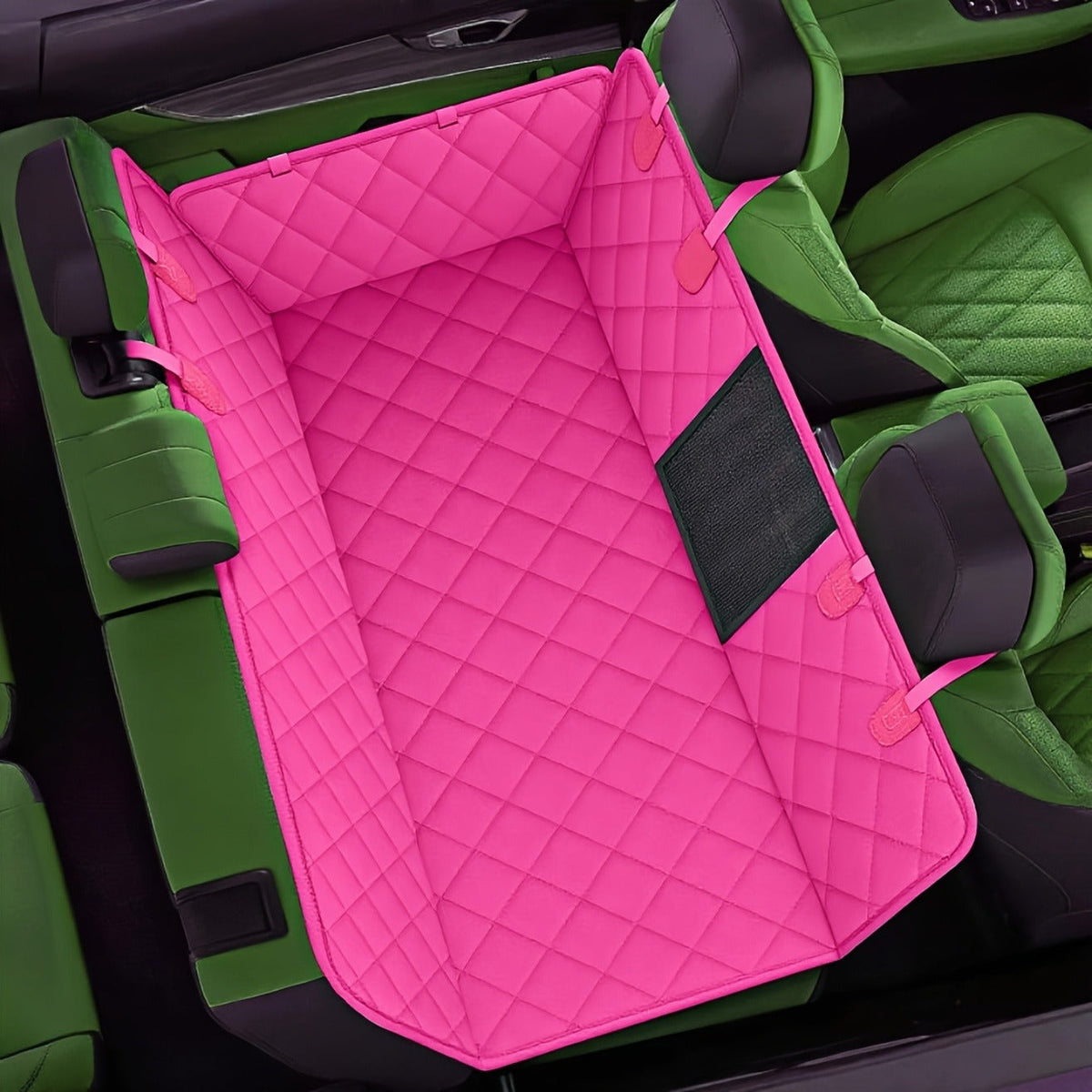 Quilted Dog Car Back Seat Cover with Side Flaps, Mesh Window and Six Color or Pink Mat Bundle Options — image 12