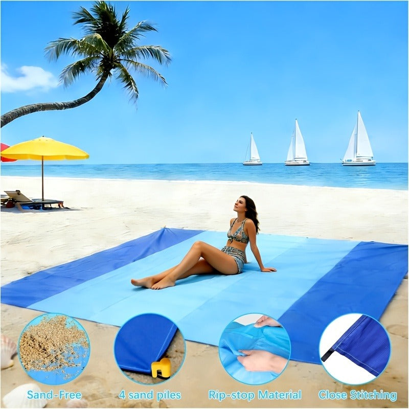 Gradient Beach Mat with Purple-to-Blue Design, Corner Loops, Drawstring Pouch, Stakes and 1- or 2-Piece Packs — image 3