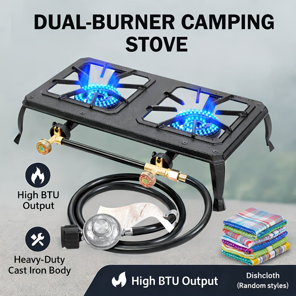 Propane Camping Stove High BTU Outdoor Gas Cooker Single or Double Burner CSA Listed Regulator Hose for Garden, Patio and Yar
