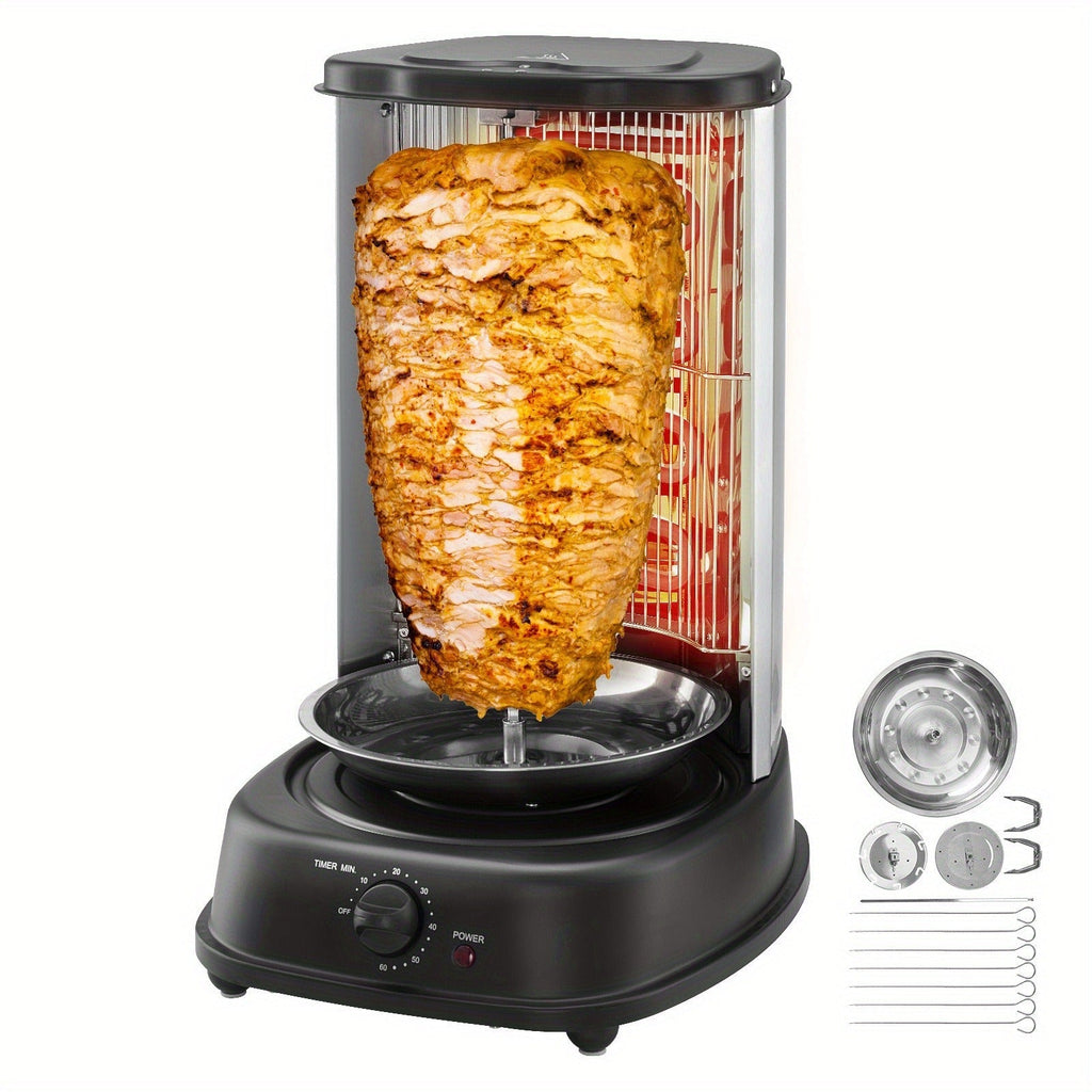 Vertical Shawarma Grill Machine, Electric Gyro Rotisserie Oven with Countertop Broiler for Home Cooking, Dining and Outdoor M