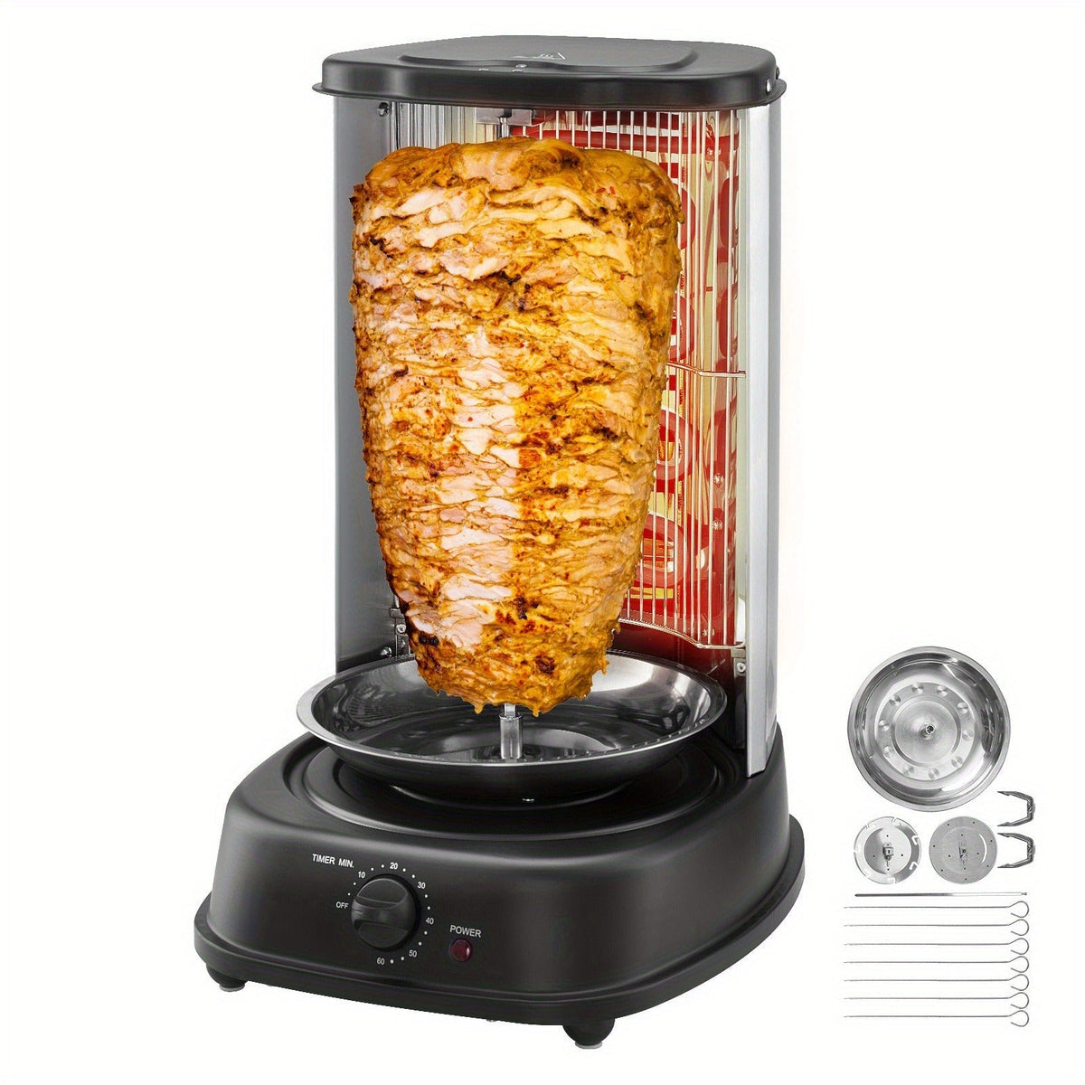 Vertical Shawarma Grill Machine, Electric Gyro Rotisserie Oven with Countertop Broiler for Home Cooking, Dining and Outdoor M