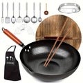 Wok Set Cast Iron 12.6 Inch Nonstick with 13 Accessories, Natural Nonstick No Chemical Coating Stir Fry Pan with Lid & Detach