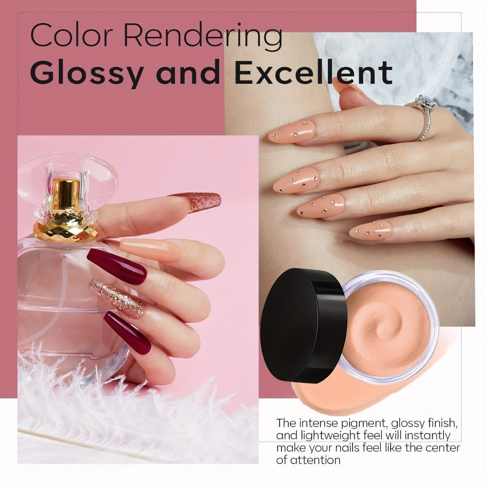 Dip Powder Nail Kit with NOCIS Label, Four Brown Nude Burgundy Glitter Powders, Three 10ml Liquids and Tools — image 9