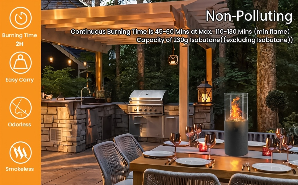 Fire Bowl Tabletop Fire Pit Indoor Outdoor Butane Fuel Mini Portable Fireplace with Glass Wind Guard for Garden, Patio and Ya