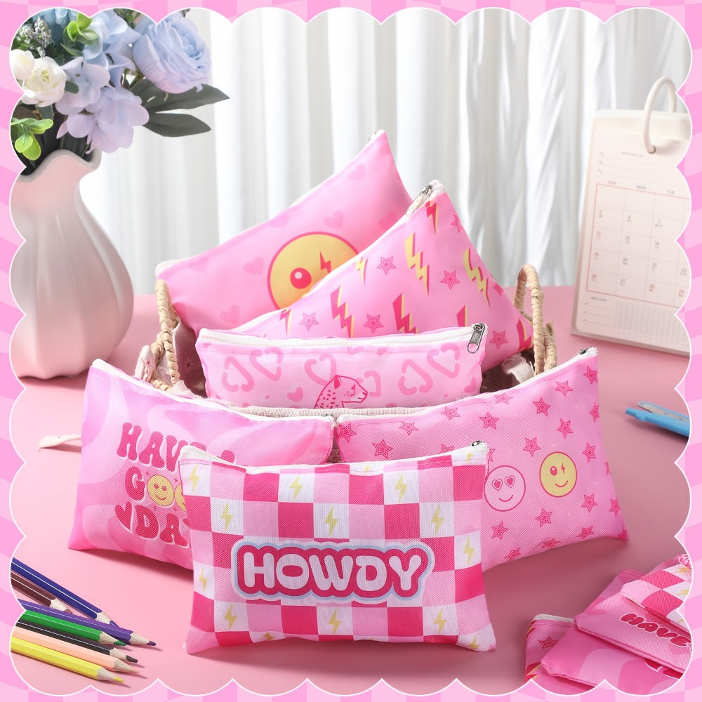 Bulk Cosmetic Bags 24-Pack Pink Howdy Western Zipper Makeup Pouches Party Favor Set for Women Girls Birthday Bachelorette Bri