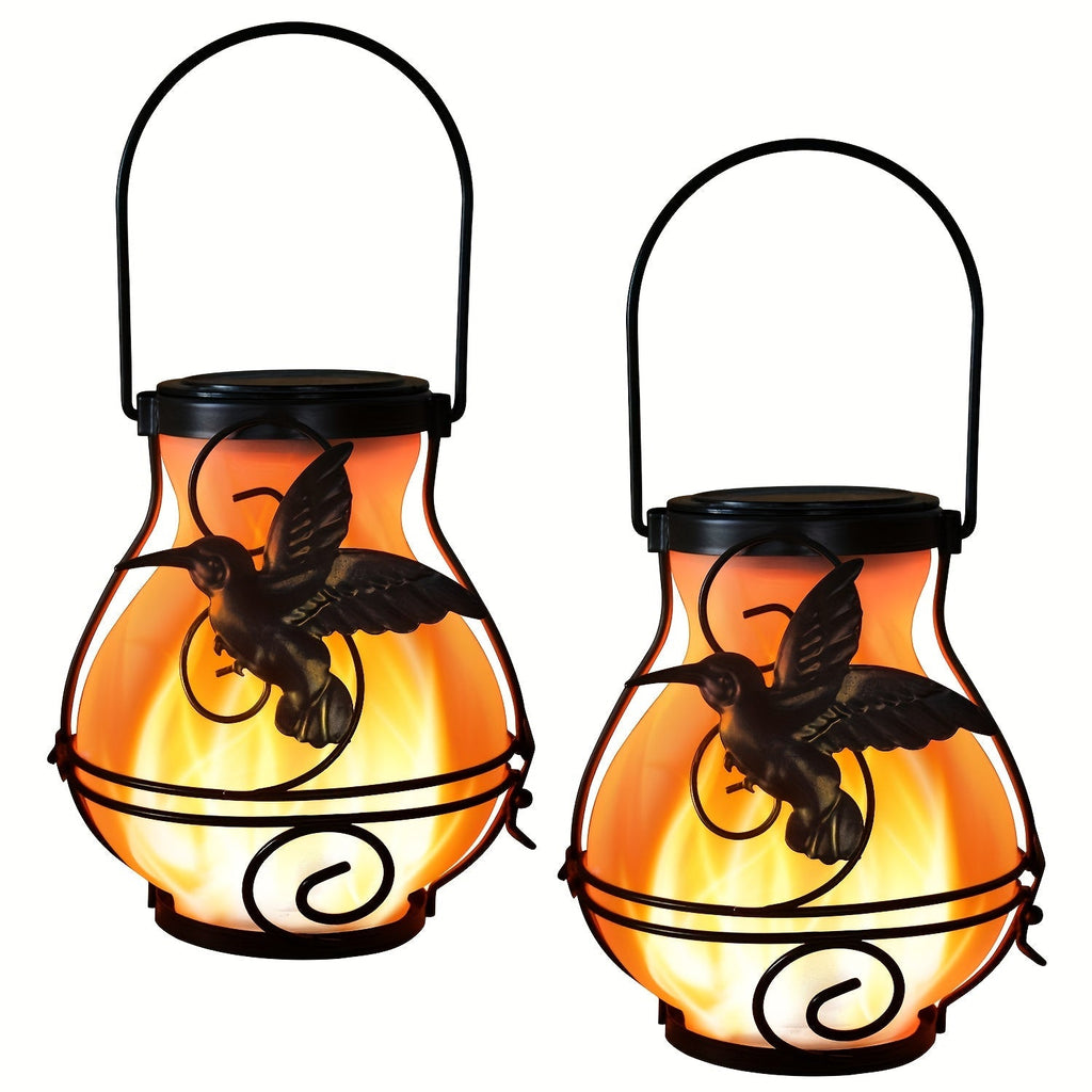 Solar Outdoor Lights Hummingbird Flickering Flame Hanging Lanterns, IP44, 2- or 4-Pack for Yard Decor — image 2