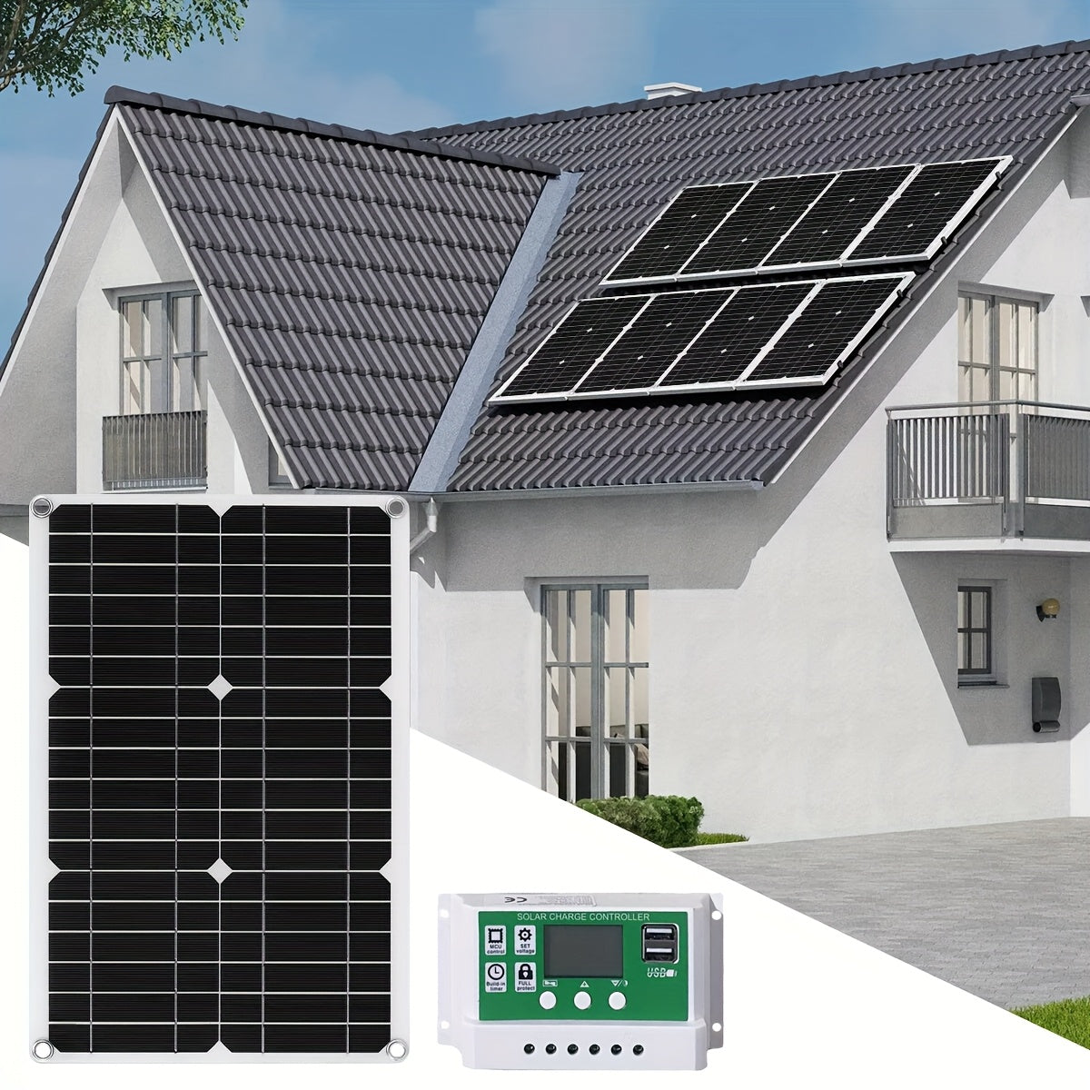 60-Watt Monocrystalline Solar Charging Kit with Green Controller and One- or Two-Panel Options — image 3
