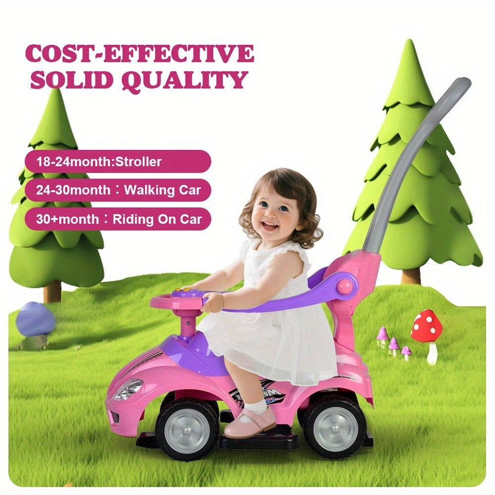 3-in-1 Toddler Push Ride & Walker Car, Baby Ride-On Toy with Guardrail, Music & Under-Seat Storage for Ages 18-36 Months — im