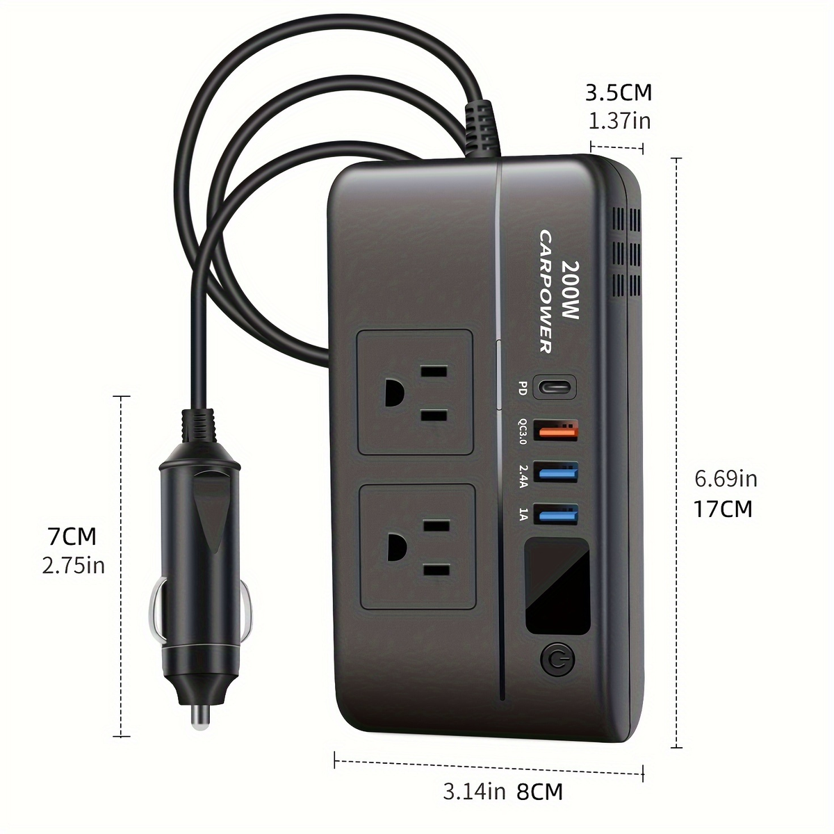 200W Car Power Inverter DC 12V to AC 110V with USB-C PD 20W & QC3.0 Fast Charging for Garden, Patio and Yard Use — image 6