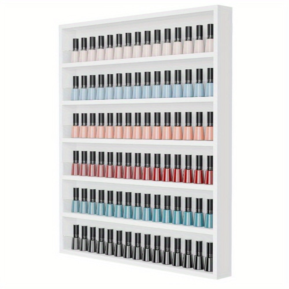 Wall Mount Nail Polish Rack 6 Tier Holds 120 Bottles with Acrylic Baffles – Large Nail Varnish Display Shelf Organizer for Sa