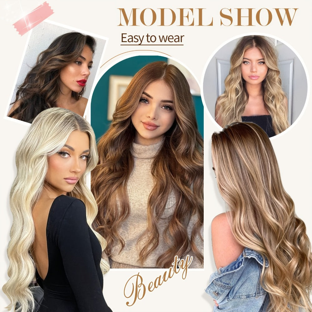 Hair Extensions Wavy 18-Inch Synthetic Halo Weft with Clear Wire, Two Clips and Ten Color Options — image 13