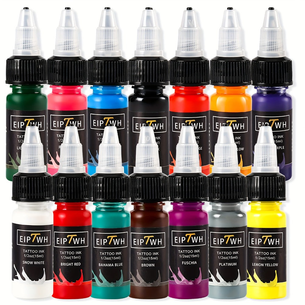 Tattoo Ink EIPTWH 14-Color Set with 15ml Bottles and One Complete Kit Configuration with Item-Specific Color, Capacity and Bo
