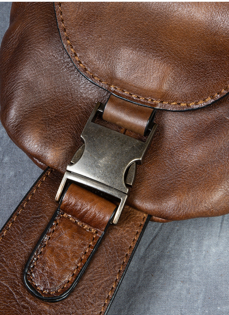 Men's Chest Crossbody Genuine Leather Retro Hand-rubbed Large Capacity Messenger Bag