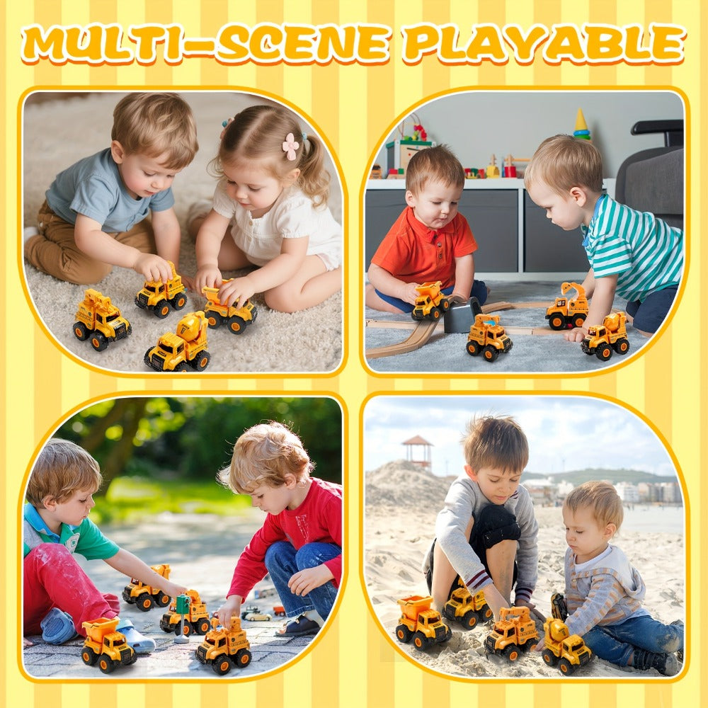 4-Piece Construction Truck Set for Kids, Excavator Dump Truck Crane Cement Mixer Sandbox STEM Engineering Vehicle Playset — i