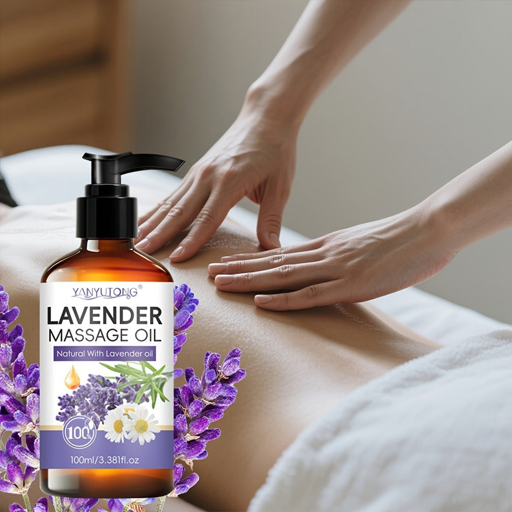 Lavender Massage Oil for Body 3.38oz – Natural Nourishing & Hydrating Formula for All Skin Types, Calming Aromatherapy, Coupl
