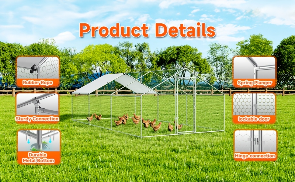 Dog Kennel Outdoor Large Metal Walk-in Chicken Run Pen Poultry Cage with Anti-UV Cover Movable Rack for Garden, Patio and Yar