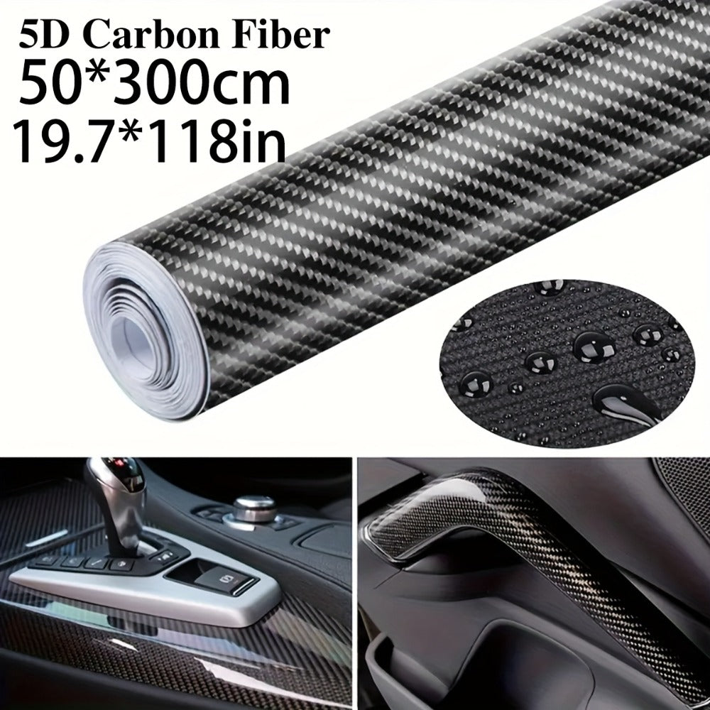 5D Carbon Fiber Vinyl Wrap 50cm x 300cm – Self-Adhesive Car Interior Decor Film, UV Protection, Scratch-Resistant, Dashboard 