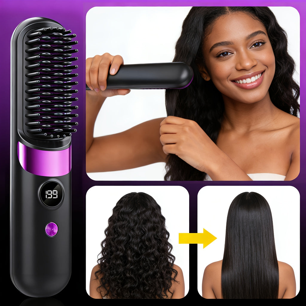 Ionic Hair Straightener Brush USB-C Rechargeable 3-in-1 Straightener Curler Styler, Adjustable Temperature — image 12