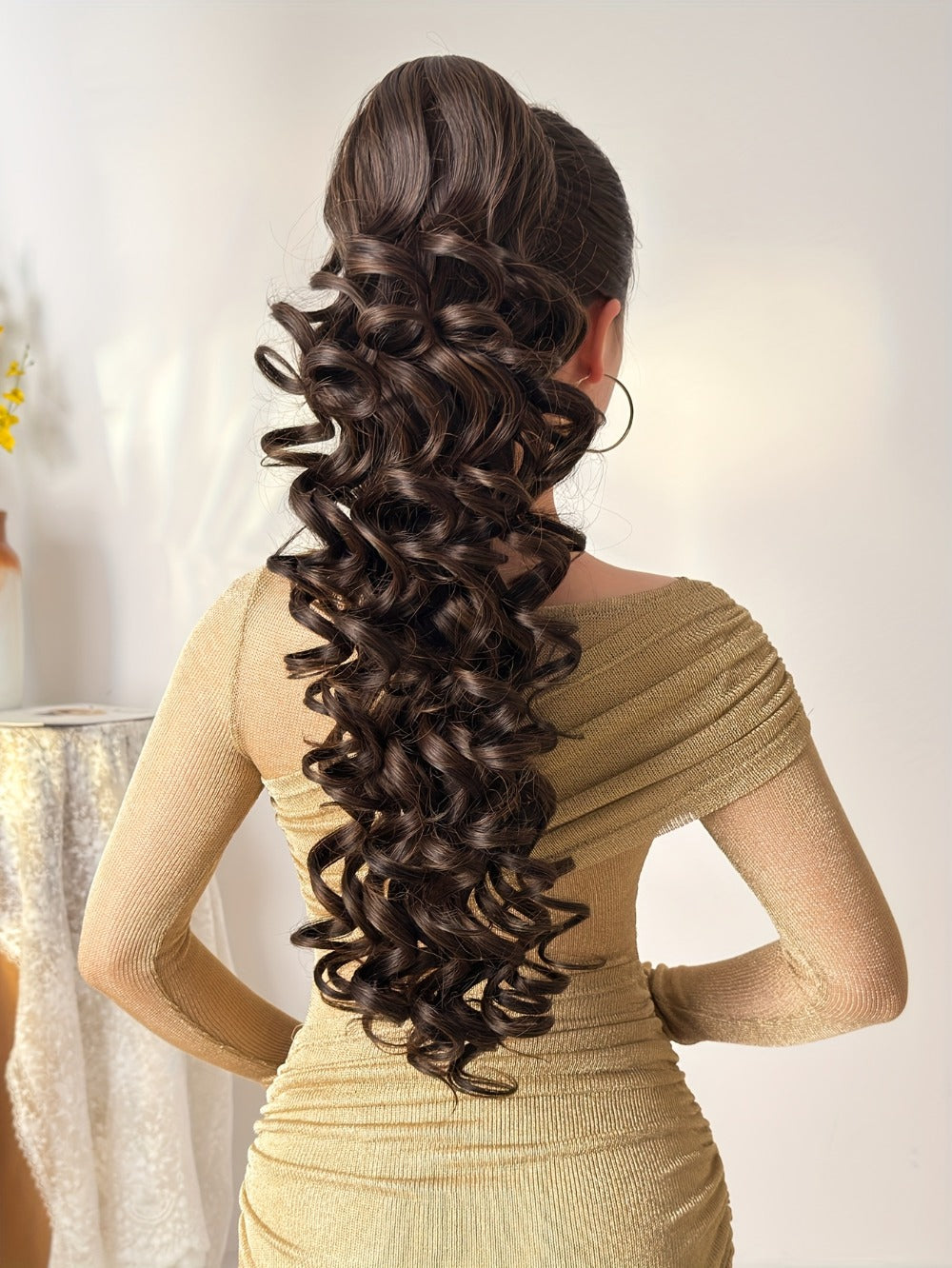 Curly Ponytail Extension 28 Inch Long Heat Resistant Synthetic Clip In Wrap Around Hairpiece Voluminous Bouncy Curls 4 Styles